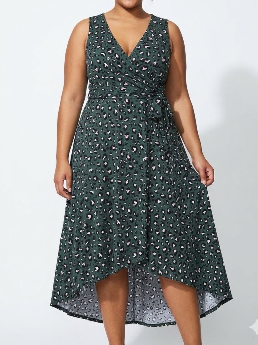 Torrid Green Leopard Midi Studio Knit Hi-Low Dress 2X NWT 12783032